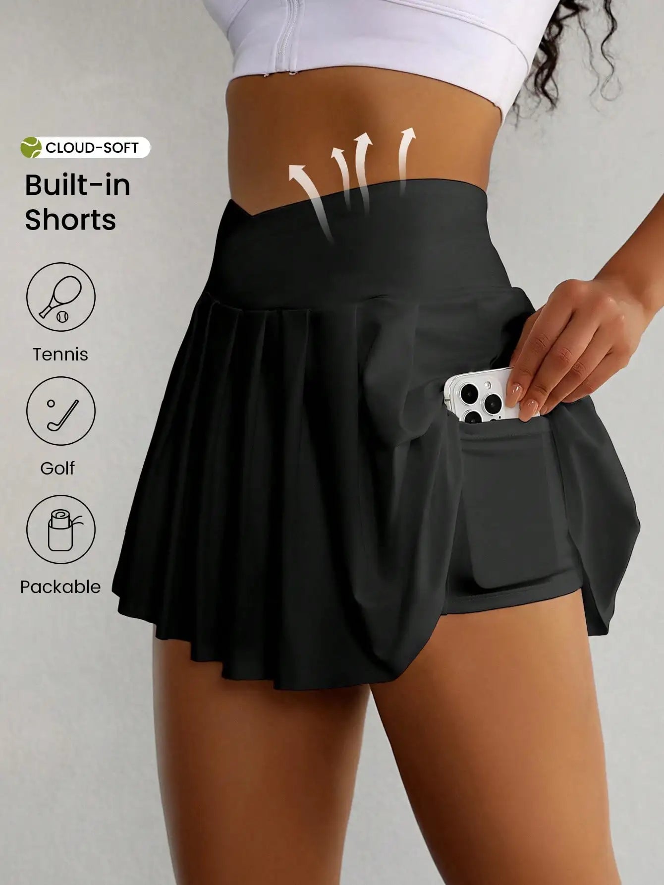 Sovereign Charm Wide Waistband Pleated Sports Skort