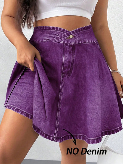 Elenzga Plus Size Summer Casual Solid Color Mini Skort