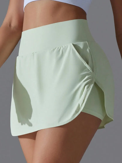 Womens High Waist Athletic Skirted Shorts With Pocket Detail
