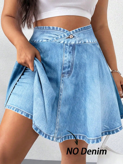Elenzga Plus Size Summer Casual Solid Color Mini Skort