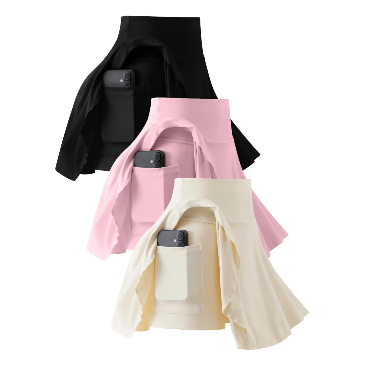 3-Pack Versatile Pleated Skorts
