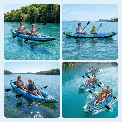 Inflatable 1/2-Person Fishing Kayak for Adults – Durable PVC Collapsible & Portable - with Padded Seats/Removable Fins/Hand Pump/Carry Bag & Repair Kit for Lake River Recreation Touring