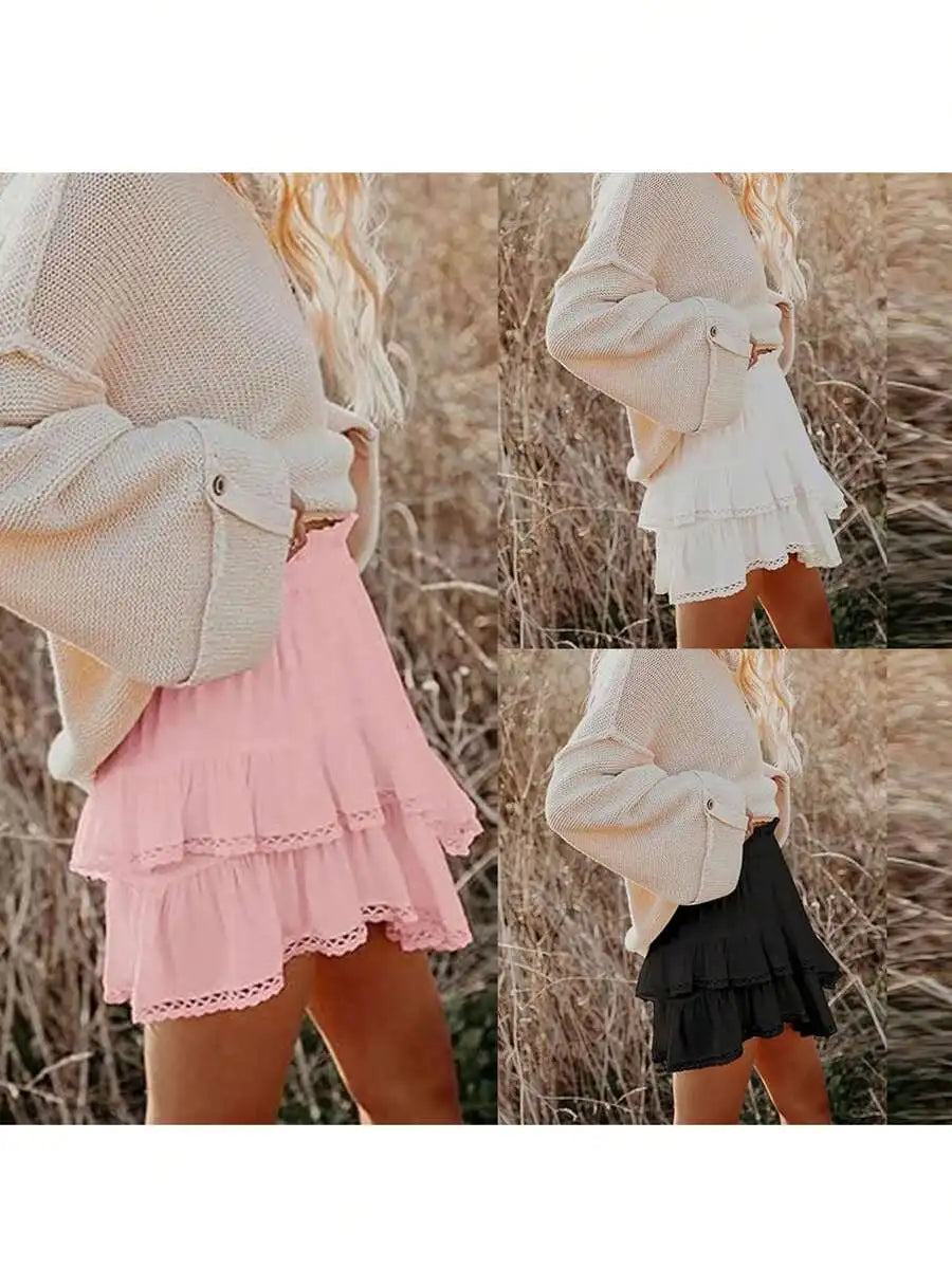 Women's High Waist Tiered Ruffle Skort