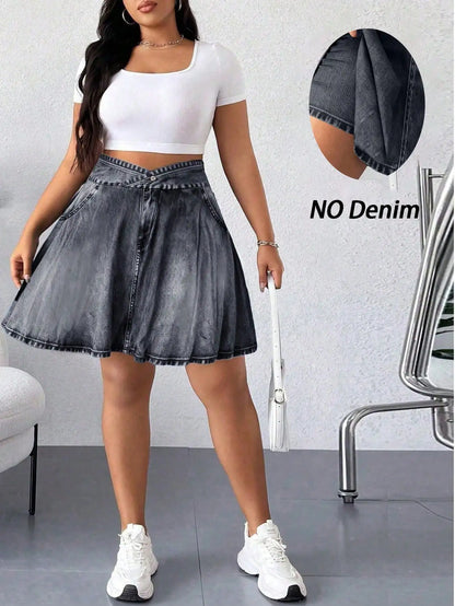 Elenzga Plus Size Summer Casual Solid Color Mini Skort