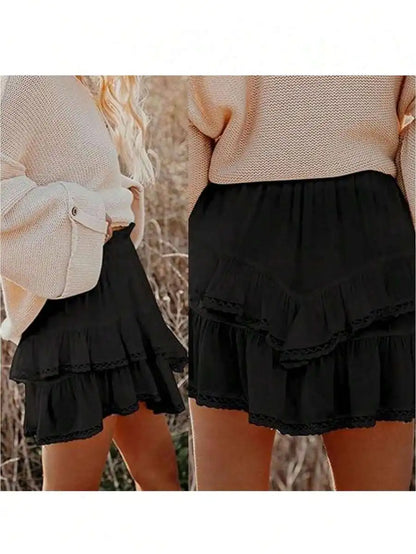 Women's High Waist Tiered Ruffle Skort