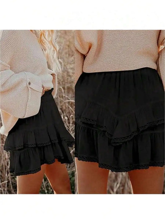 Women's High Waist Tiered Ruffle Skort