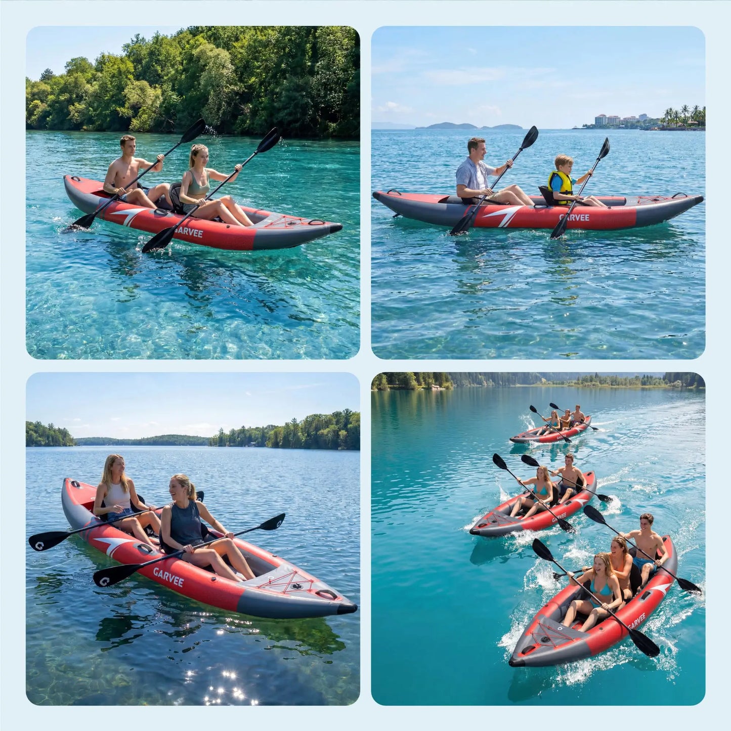 Inflatable 1/2-Person Fishing Kayak for Adults – Durable PVC Collapsible & Portable - with Padded Seats/Removable Fins/Hand Pump/Carry Bag & Repair Kit for Lake River Recreation Touring