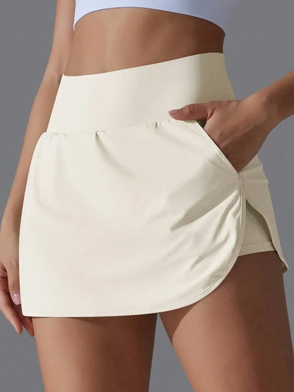 Womens High Waist Athletic Skirted Shorts With Pocket Detail