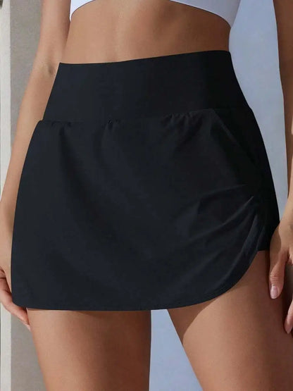 Womens High Waist Athletic Skirted Shorts With Pocket Detail