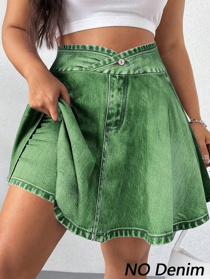 Elenzga Plus Size Summer Casual Solid Color Mini Skort