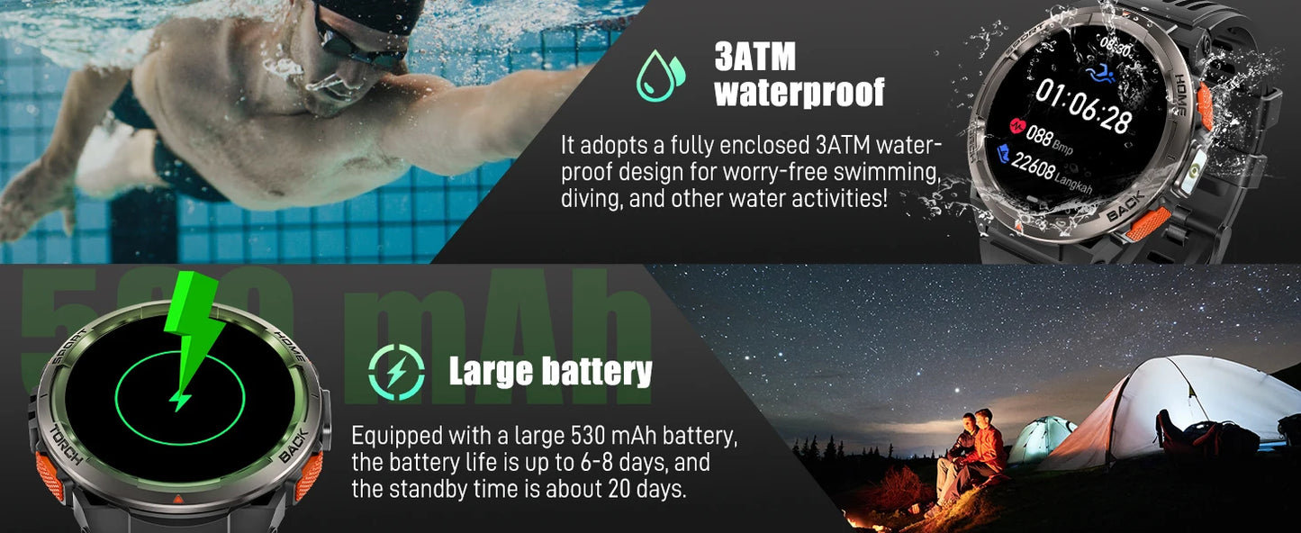EIGIIS 1.45 Inch Waterproof Smart Watch KE5 3ATM