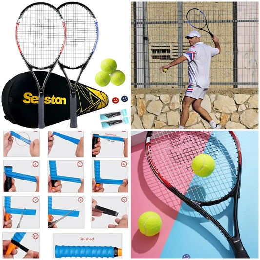 2 Player Tennis Racket Set With 3balls, 2 Grips, 2 Vibration Dampers