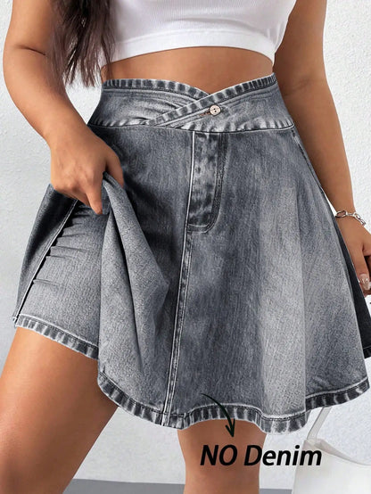 Elenzga Plus Size Summer Casual Solid Color Mini Skort
