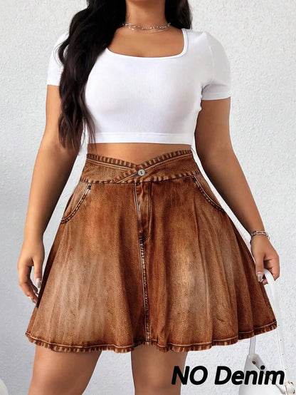 Elenzga Plus Size Summer Casual Solid Color Mini Skort