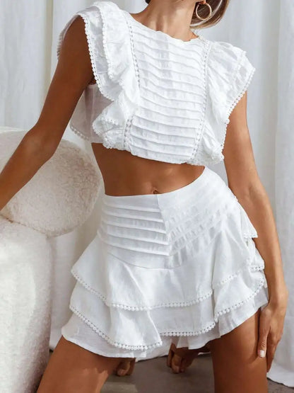 2-Piece Ruffled Crop Top And Mini Skort Set