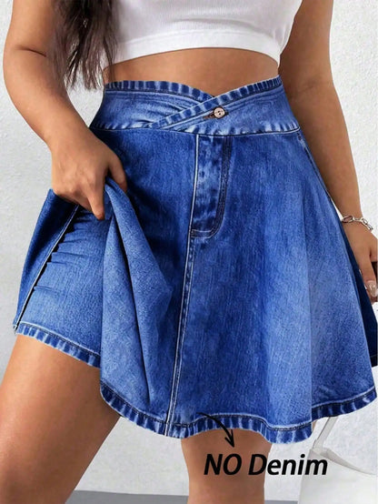 Elenzga Plus Size Summer Casual Solid Color Mini Skort