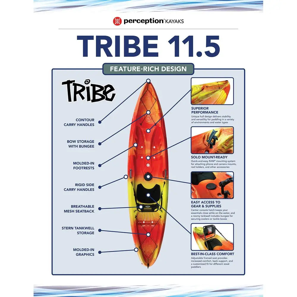 Tribe 11.5 Sit on Top Kayak for AllAround Fun Large Rear Storage with Tie Downs