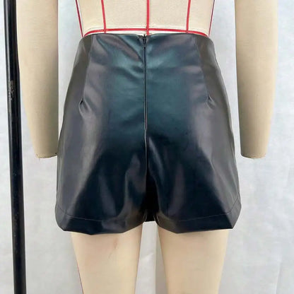 High-Waist PU Leather Skort With Built-In Shorts