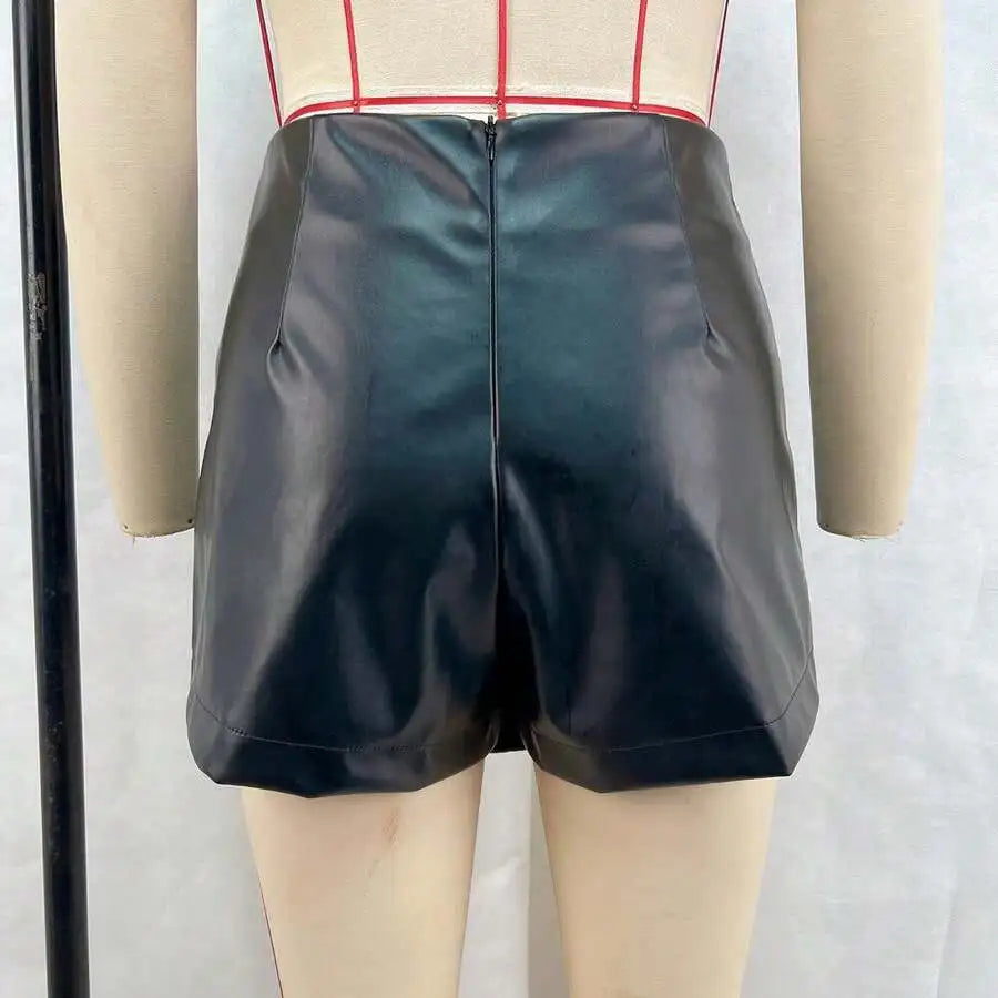 High-Waist PU Leather Skort With Built-In Shorts