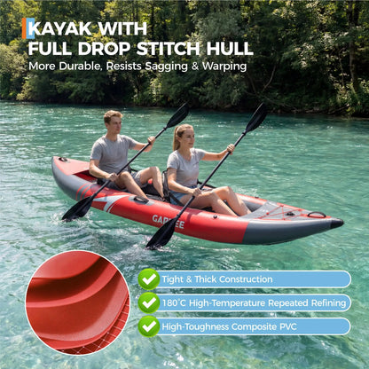 Inflatable 1/2-Person Fishing Kayak for Adults – Durable PVC Collapsible & Portable - with Padded Seats/Removable Fins/Hand Pump/Carry Bag & Repair Kit for Lake River Recreation Touring