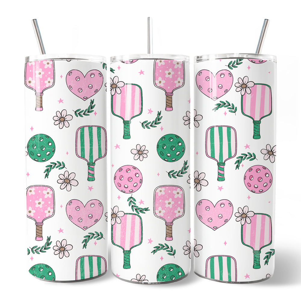Pink Retro Pickleball 20oz Personalized Tumbler