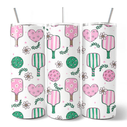 Pink Retro Pickleball 20oz Personalized Tumbler