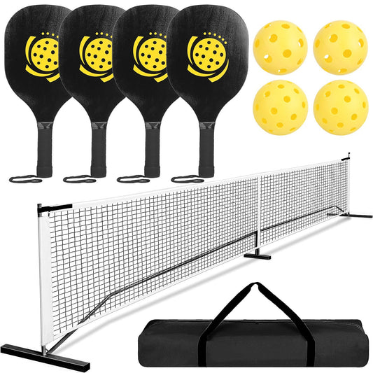 Pickle Ball Net System with 4 Pickleballs 4 Paddles Carrying Bag