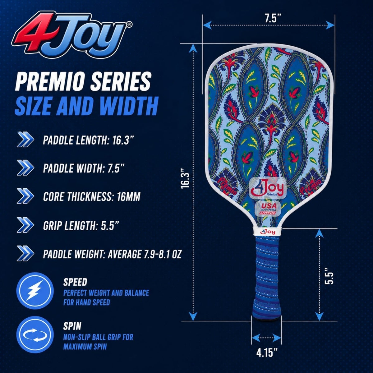 Damask 4Joy Pickleball Paddle Premio Series