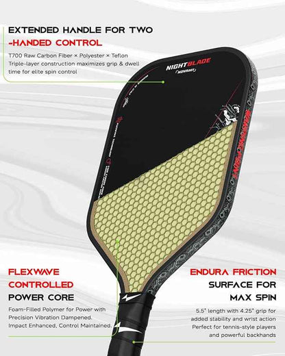 NightBlade Pickleball Paddle 16 mm High Performance Carbon Fiber Face