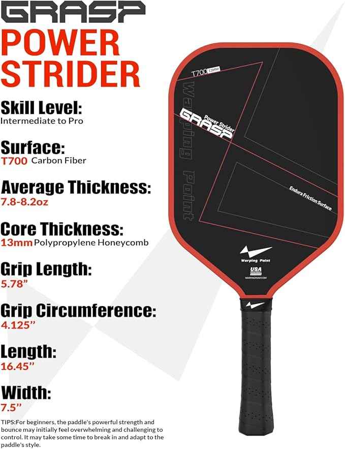 Grasp Power Pickleball Paddle 13mm T700 Carbon Fiber