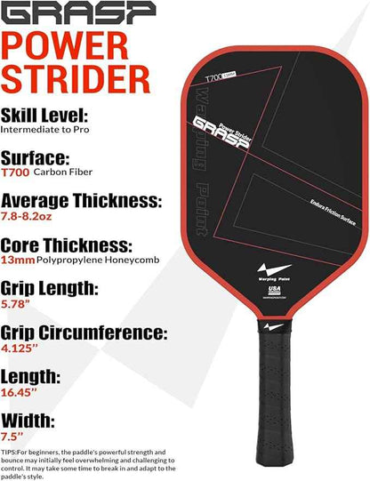 Grasp Power Pickleball Paddle 13mm T700 Carbon Fiber