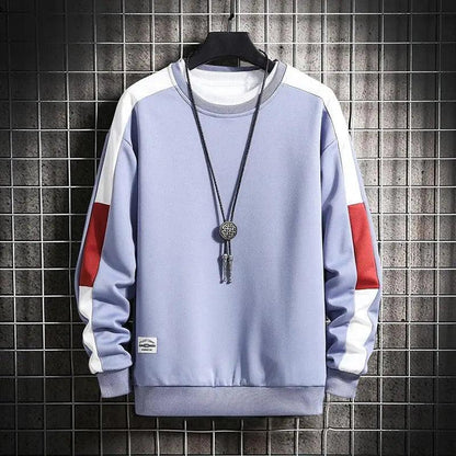 Modern Long Sleeve Sweatshirts Men New Fashion Color Casual Mens Casual O-Neck Patchwork Sweatshirt For Young Men Men Sweatshirt Streetwear Loose Solid Patchwork Pullover Sweatshirt