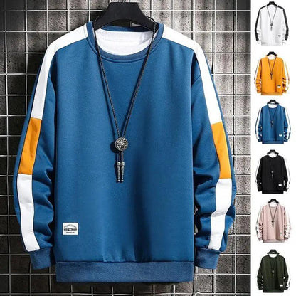 Modern Long Sleeve Sweatshirts Men New Fashion Color Casual Mens Casual O-Neck Patchwork Sweatshirt For Young Men Men Sweatshirt Streetwear Loose Solid Patchwork Pullover Sweatshirt