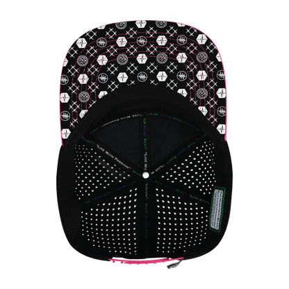 Pickleball Hat - Flat Bill - Neon Pink / White / Neon Blue Green / Black - Laser Mesh