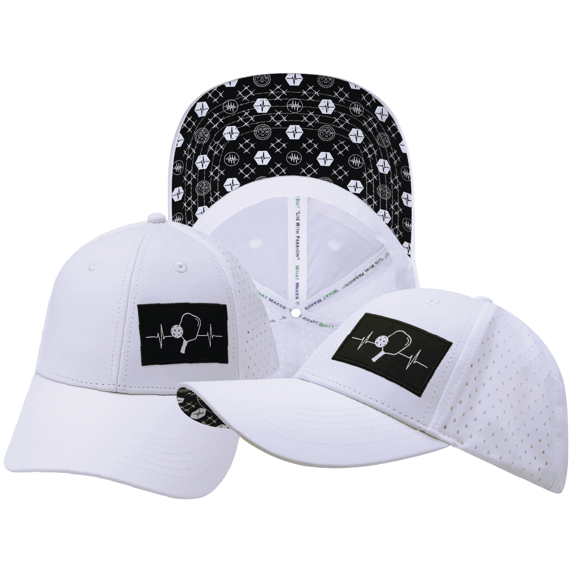Pickleball Hat - Low Profile - Ponytail - White - Laser Mesh