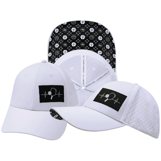 Pickleball Hat - Low Profile - Ponytail - White - Laser Mesh