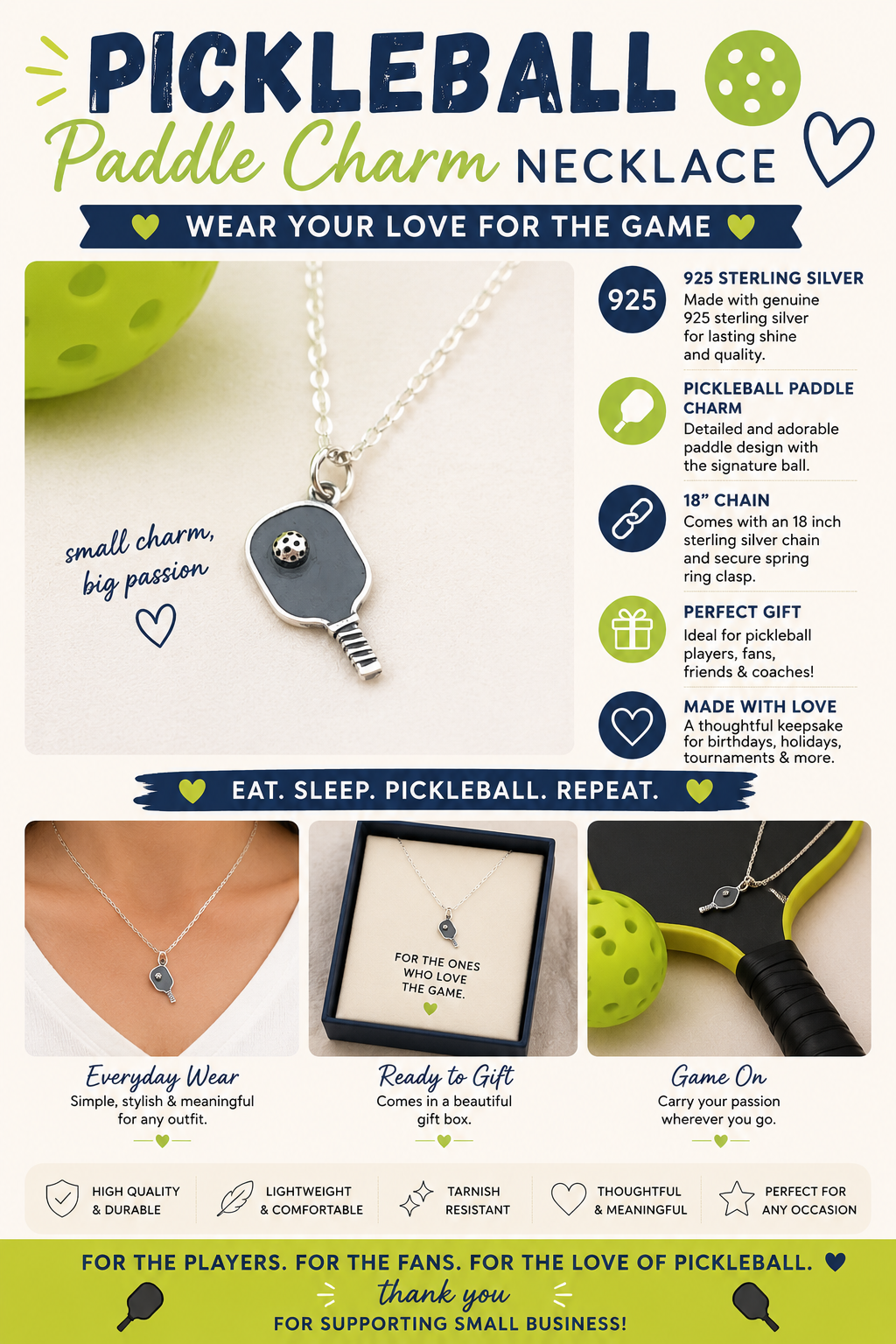 Pickleball Paddle Charm - Sports Pendant