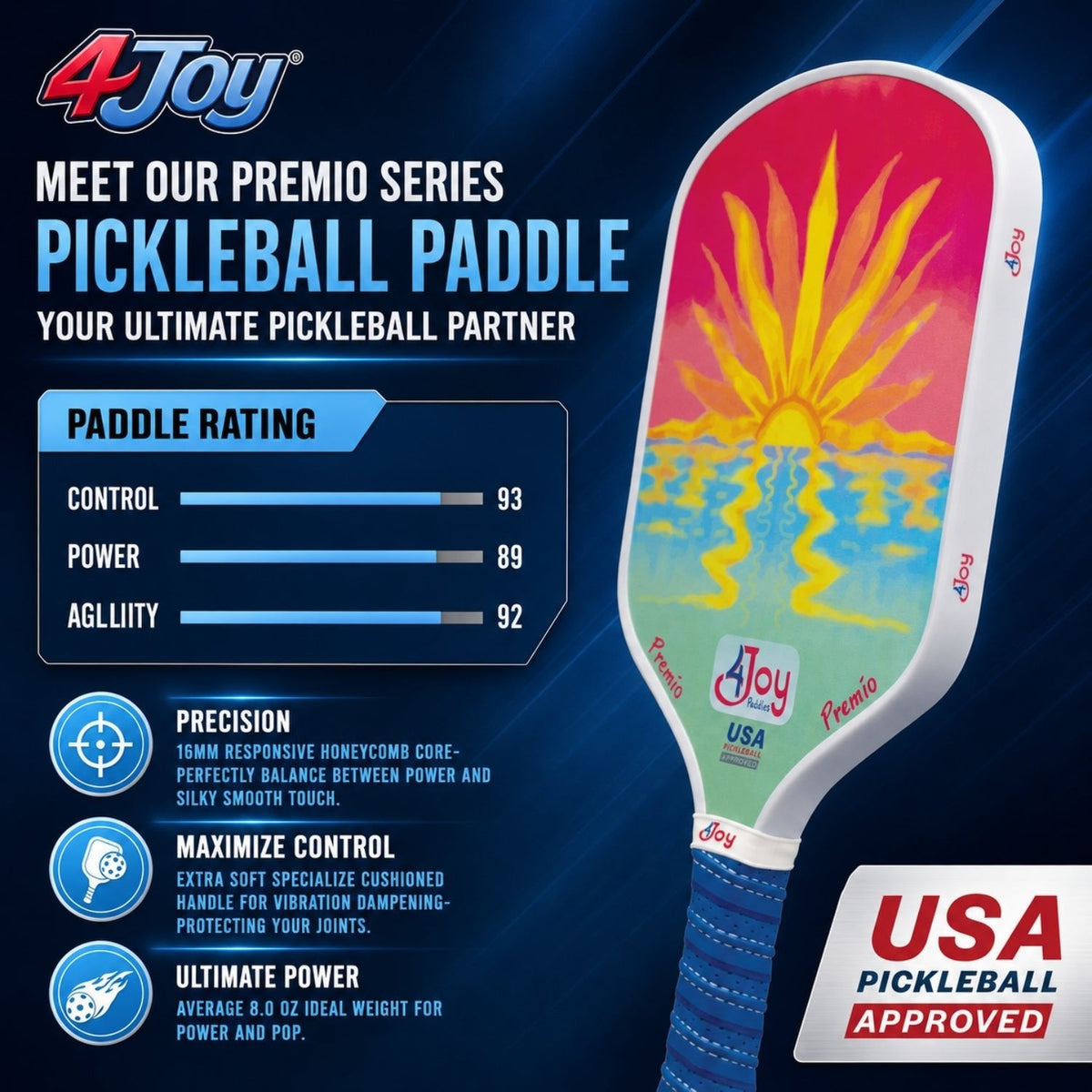Sunset 4Joy Pickleball Paddle Premio Series